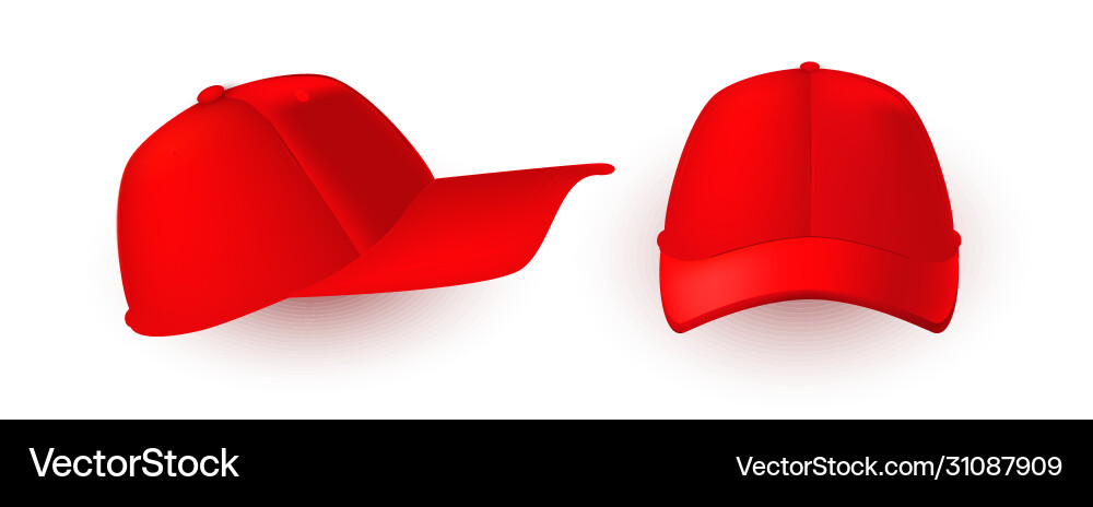 Red cap isolated on white front and side fiew Vector Image