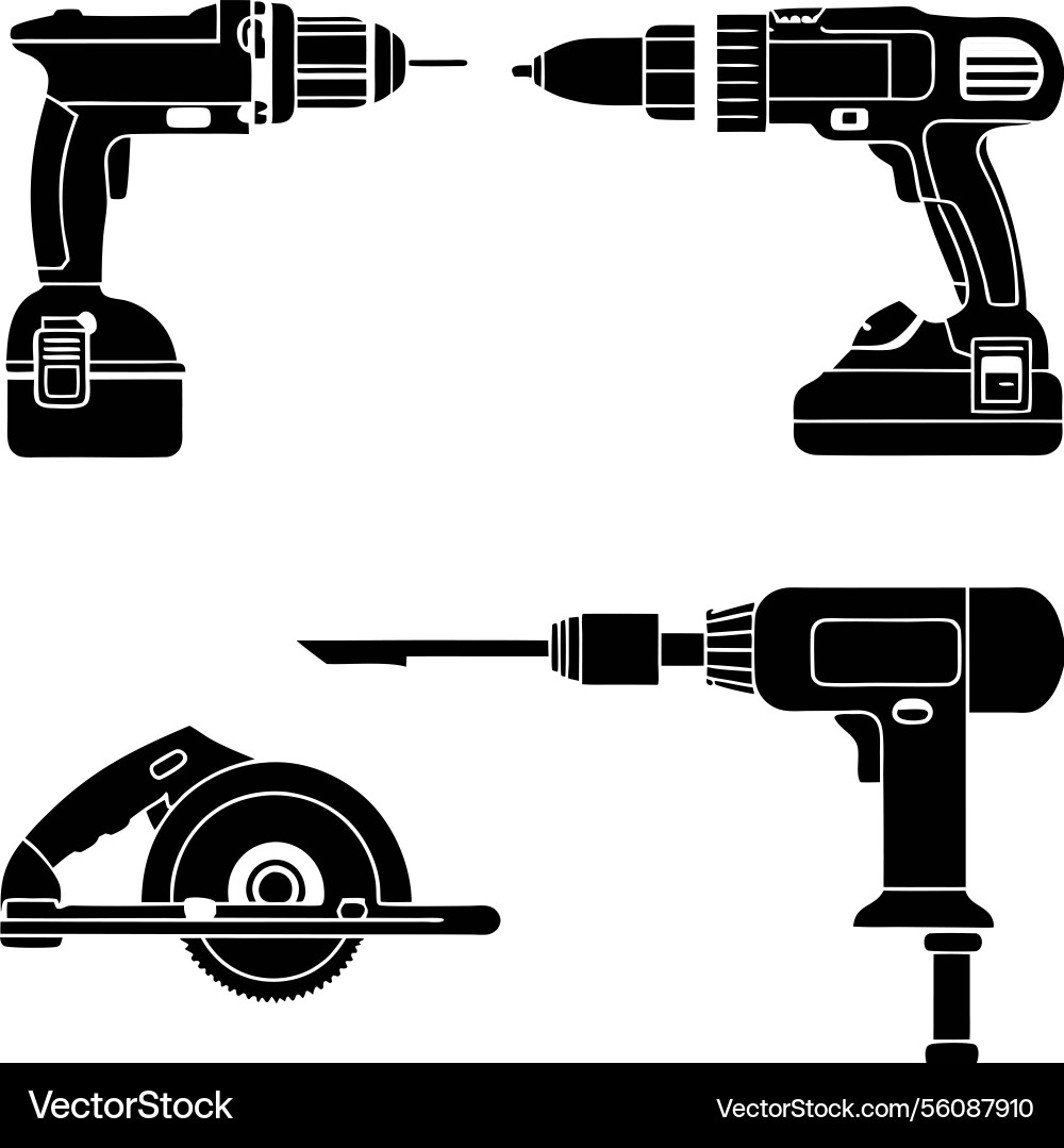 Assorted power tools collection including Assorted power tools collection including Vector Image