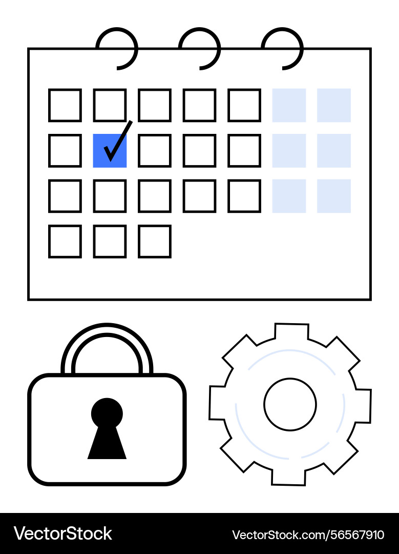 Calendar with checkmark and security lock Calendar with checkmark and security lock vector image