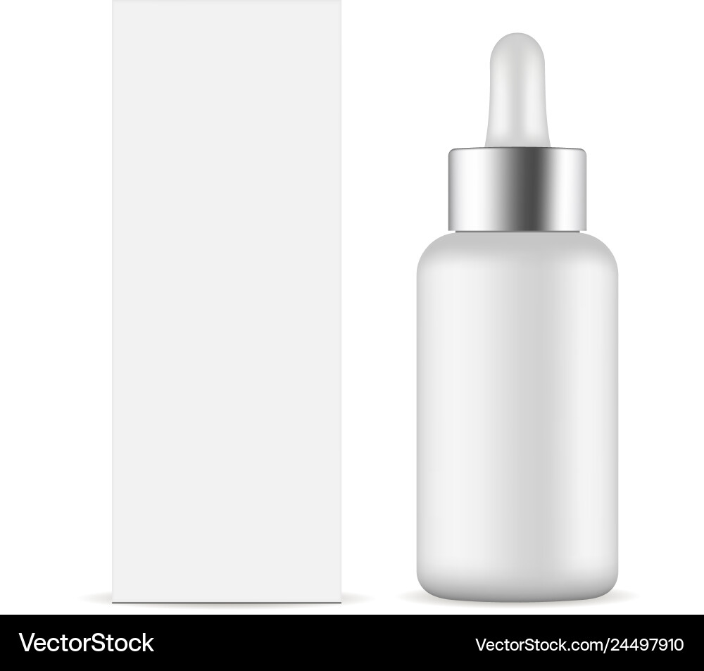 Dropper bottle with metal cap and packaging box Dropper bottle with metal cap and packaging box vector image
