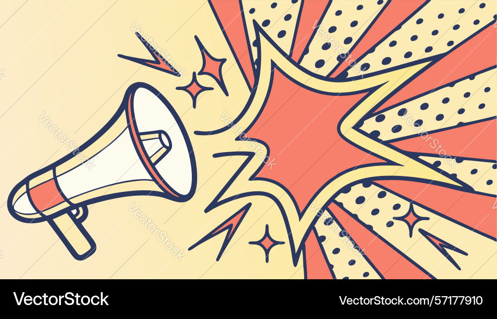Dynamic megaphone with exploding comic sound vector image