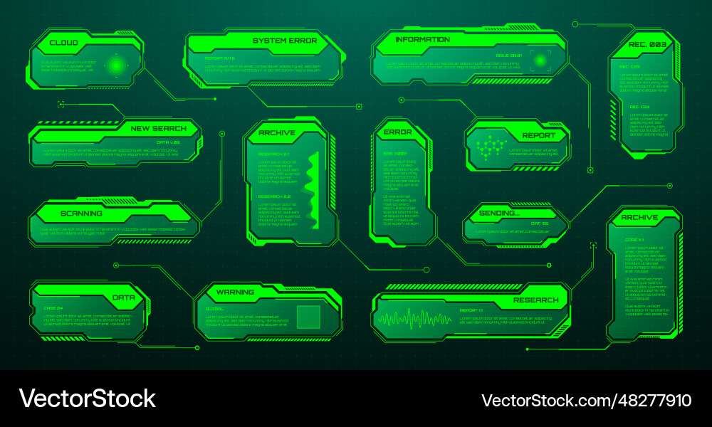 Green futuristic hud ui elements sci-fi user Green futuristic hud ui elements sci-fi user vector image