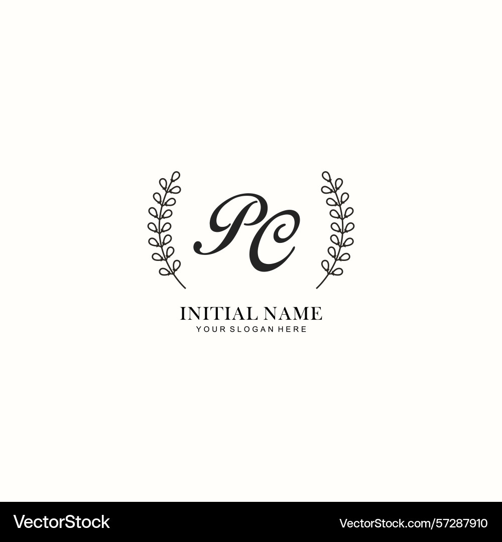 Pc initial logo templates with botanical elements Vector Image