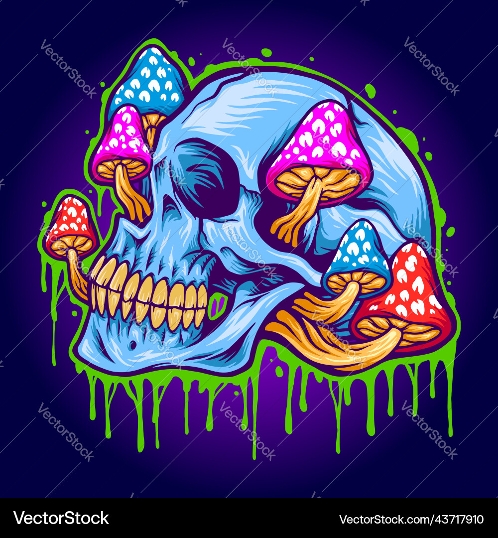 Psychedelic Ice Skull with Mushrooms vector image