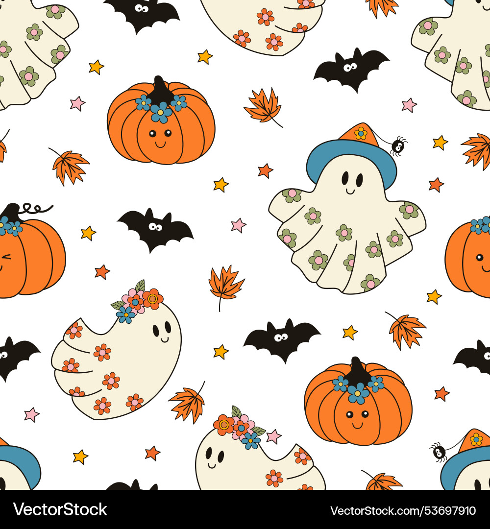 Seamless pattern with cute ghosts pumpkin Seamless pattern with cute ghosts pumpkin vector image
