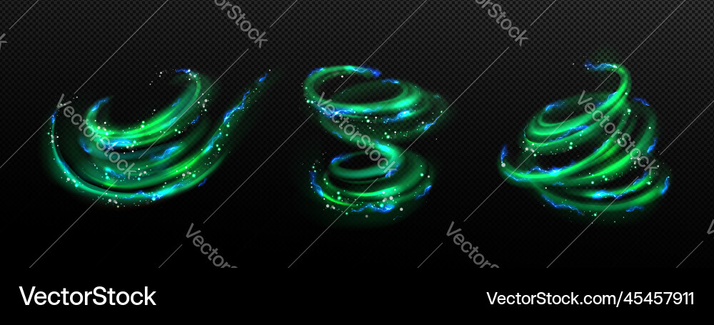 Abstract green swirls set with lightning effect Abstract green swirls set with lightning effect vector image