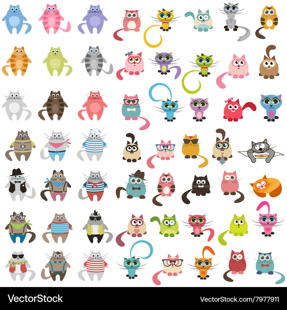 Cute Cartoon Cats Set Vector Image