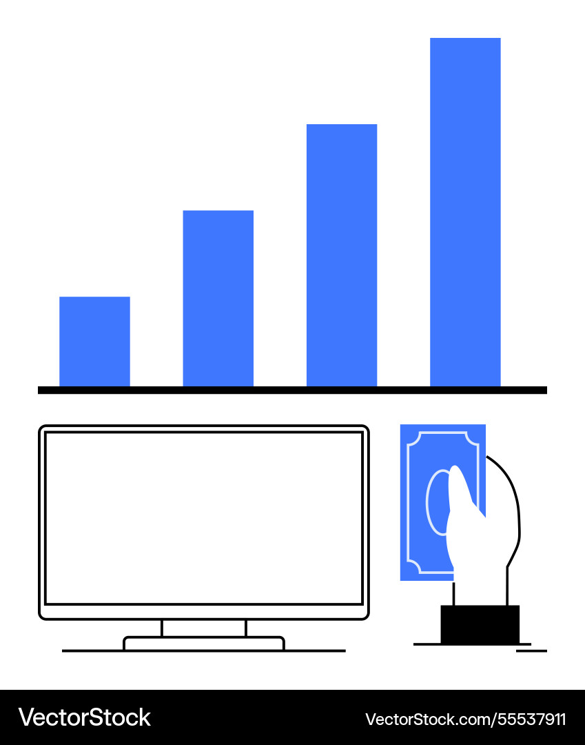 Grafik mit zunehmendem Bar-Chart-Computermonitor Grafik mit zunehmendem Bar-Chart-Computermonitor vektorbild