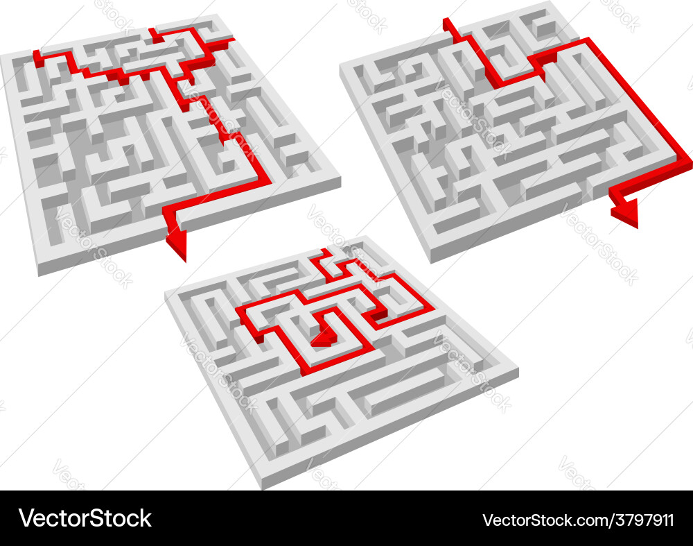 Labyrinth puzzles with arrow solutions Vector Image