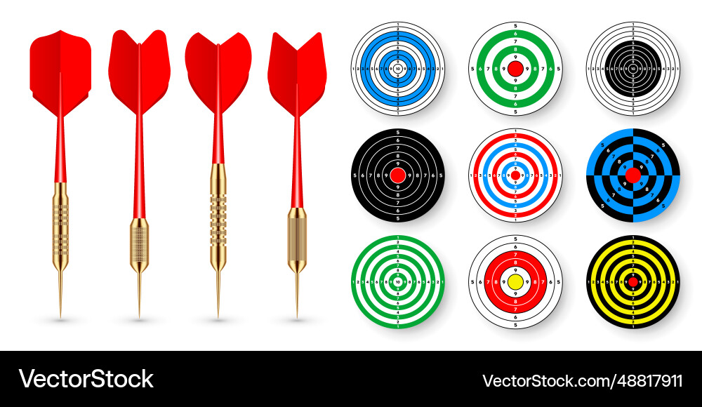 Paper targets with dart arrows and shadows Vector Image