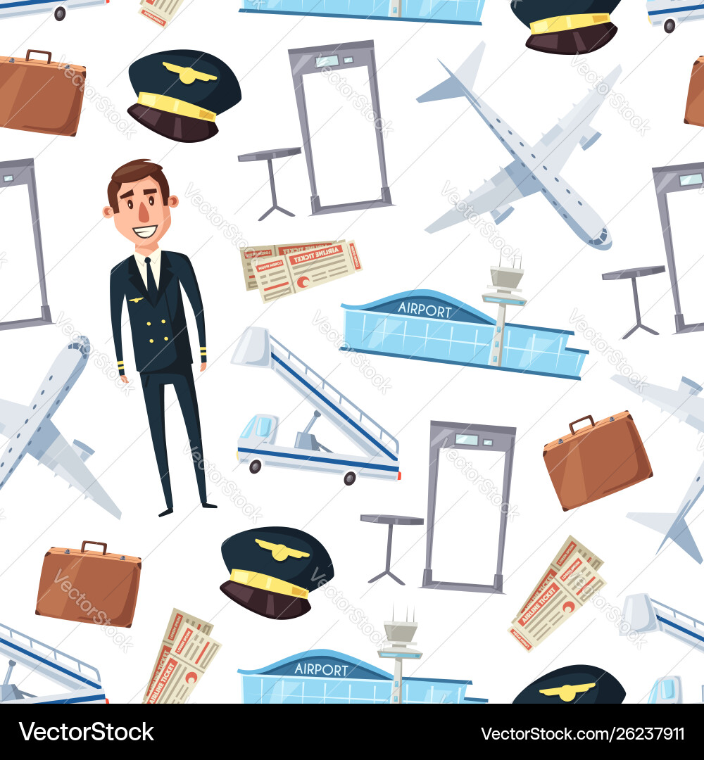 Pilot airline plane airport seamless pattern Pilot airline plane airport seamless pattern vector image