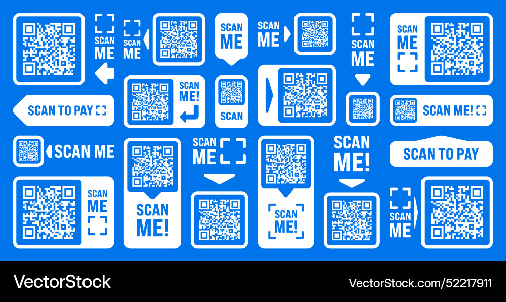 Scan me qr code sticker with text online payment Scan me qr code sticker with text online payment Vector Image