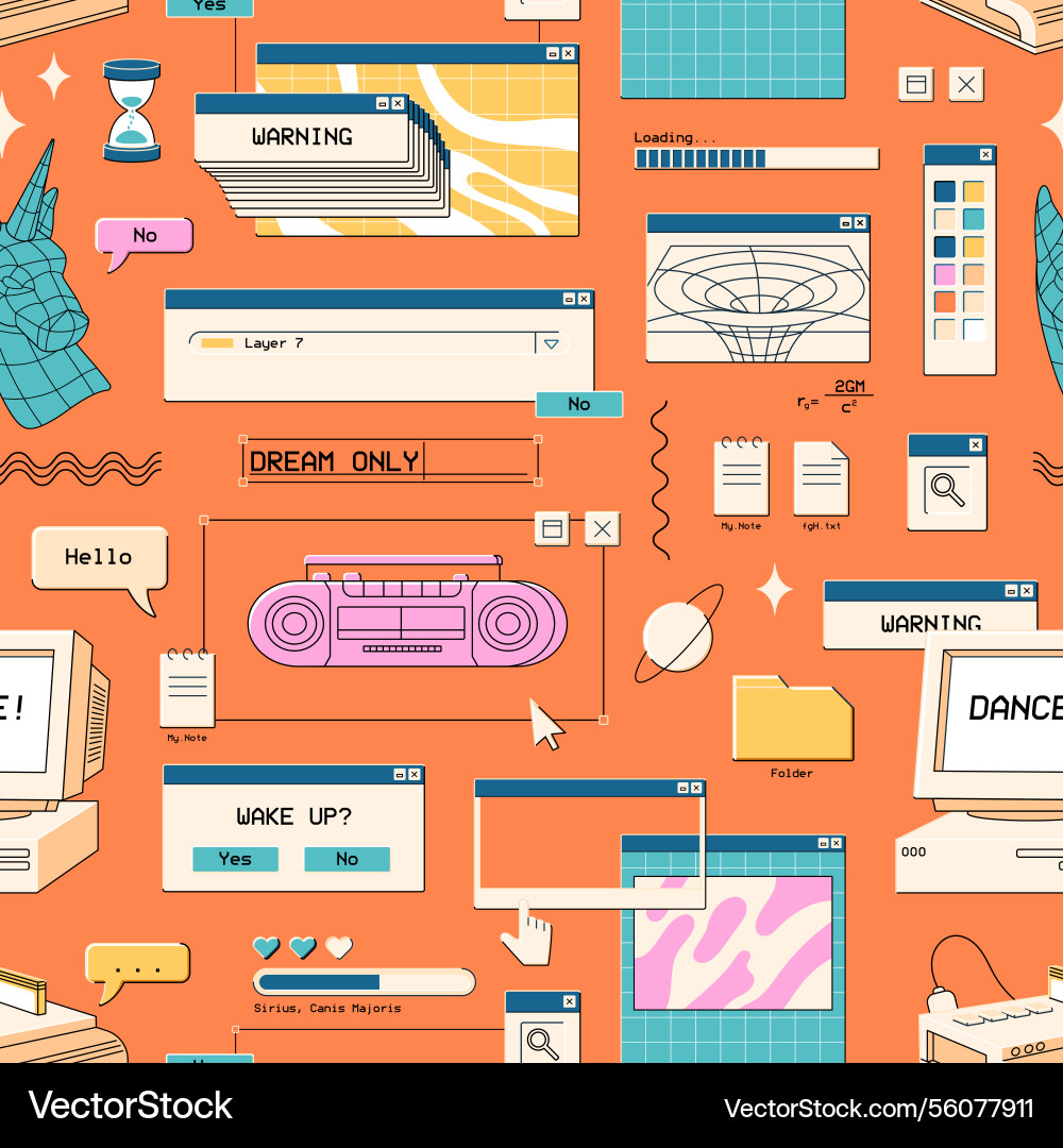 Wiederholbares Muster von retro ui Items Computer Wiederholbares Muster von retro ui Items Computer vektorbild