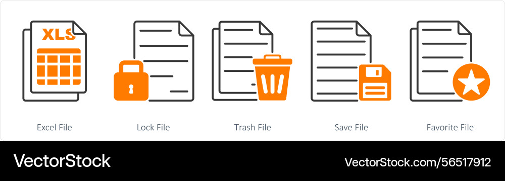 A set of 5 files icons as excel file lock vector image
