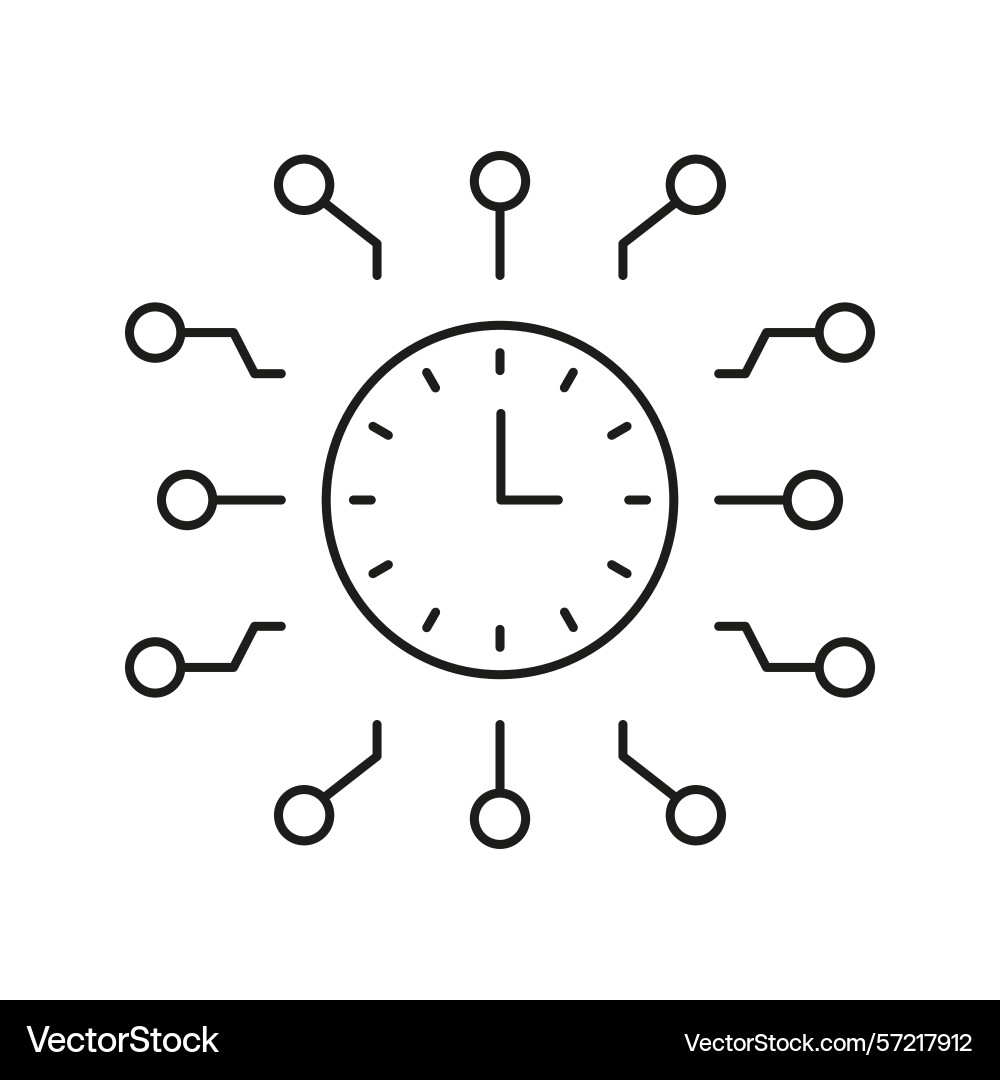 Clock with circuit connections line icon time Clock with circuit connections line icon time vector image