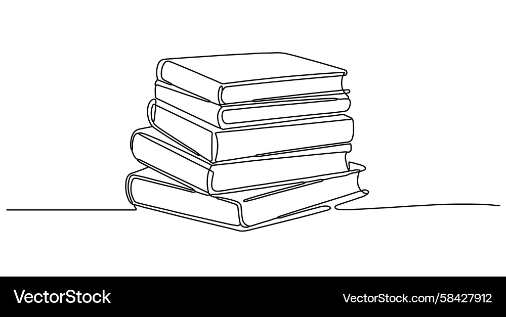 Continuous Line Book Stack Vector Image