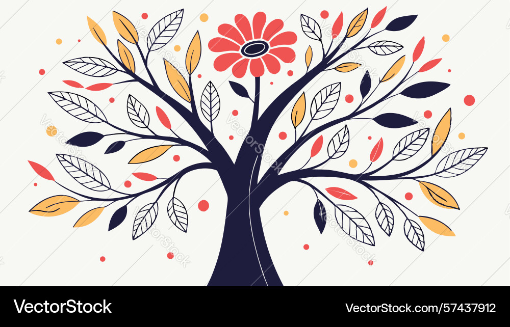 Energetic tree with mixed hues design generative vector image