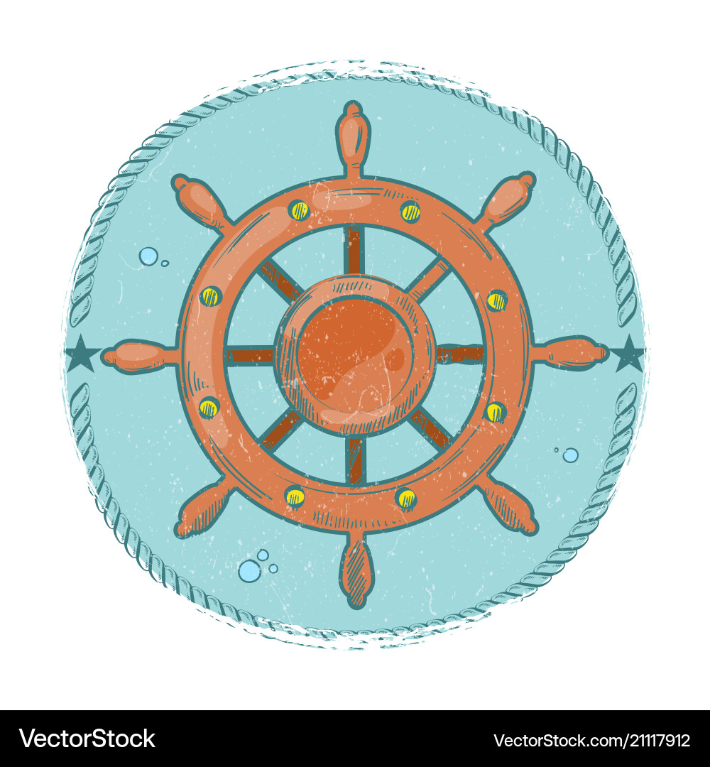 Grunge nautische Emblem Hand gezogen Seerad Grunge nautische Emblem Hand gezogen Seerad vektorbild