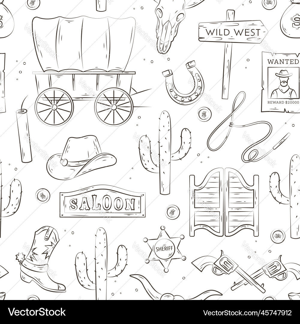 Wild West Seamless Pattern Vector Image