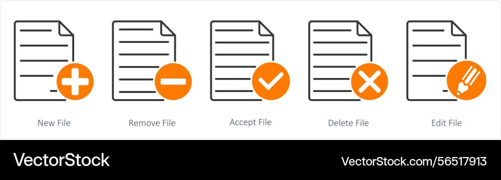A set of 5 files icons as new file remove vector image