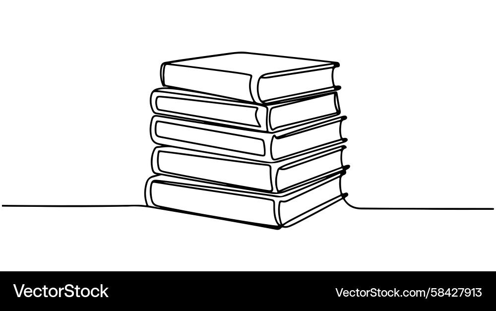 Continuous Line Book Stack Vector Image