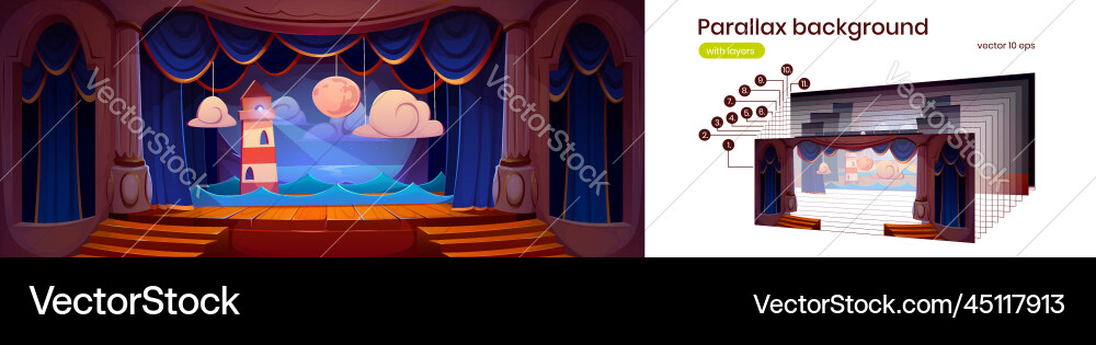Empty theater stage parallax background Empty theater stage parallax background vector image