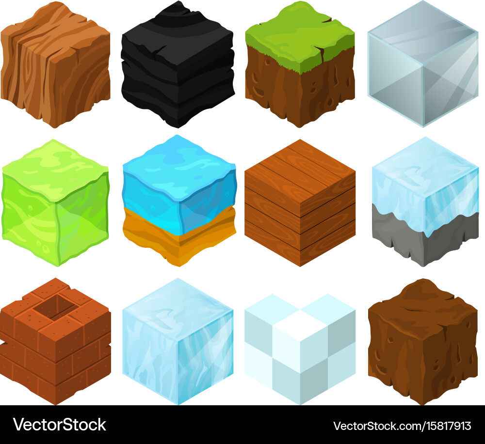 Isometric Block Texture Set Vector Image