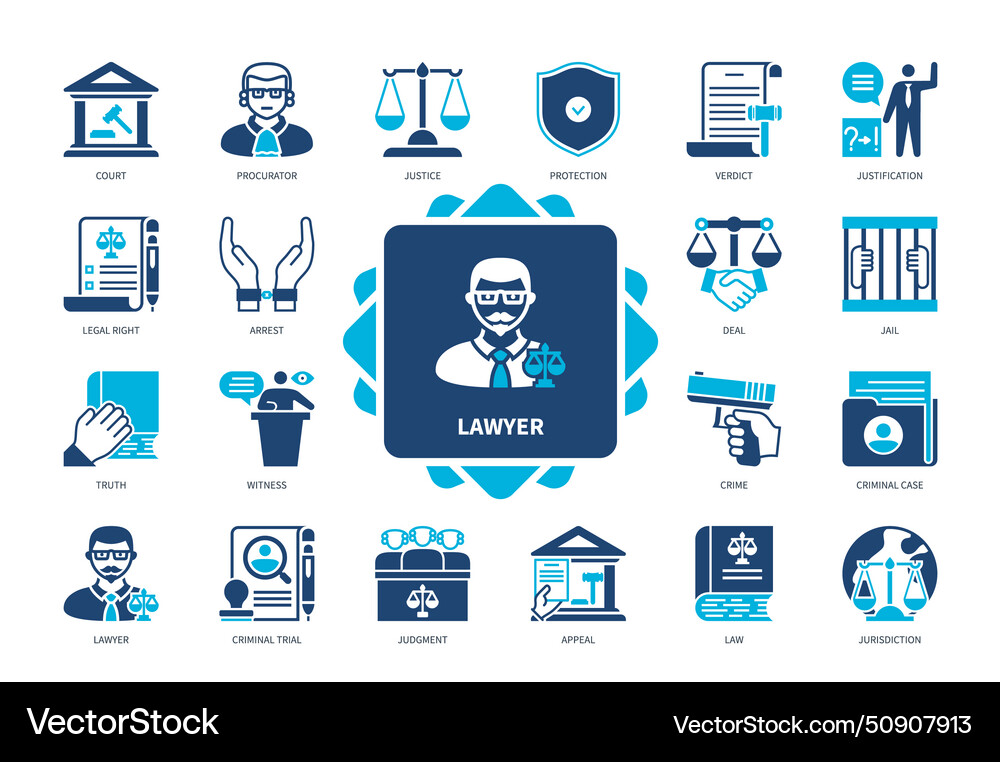 Lawyer solid icon set Royalty Free Vector Image