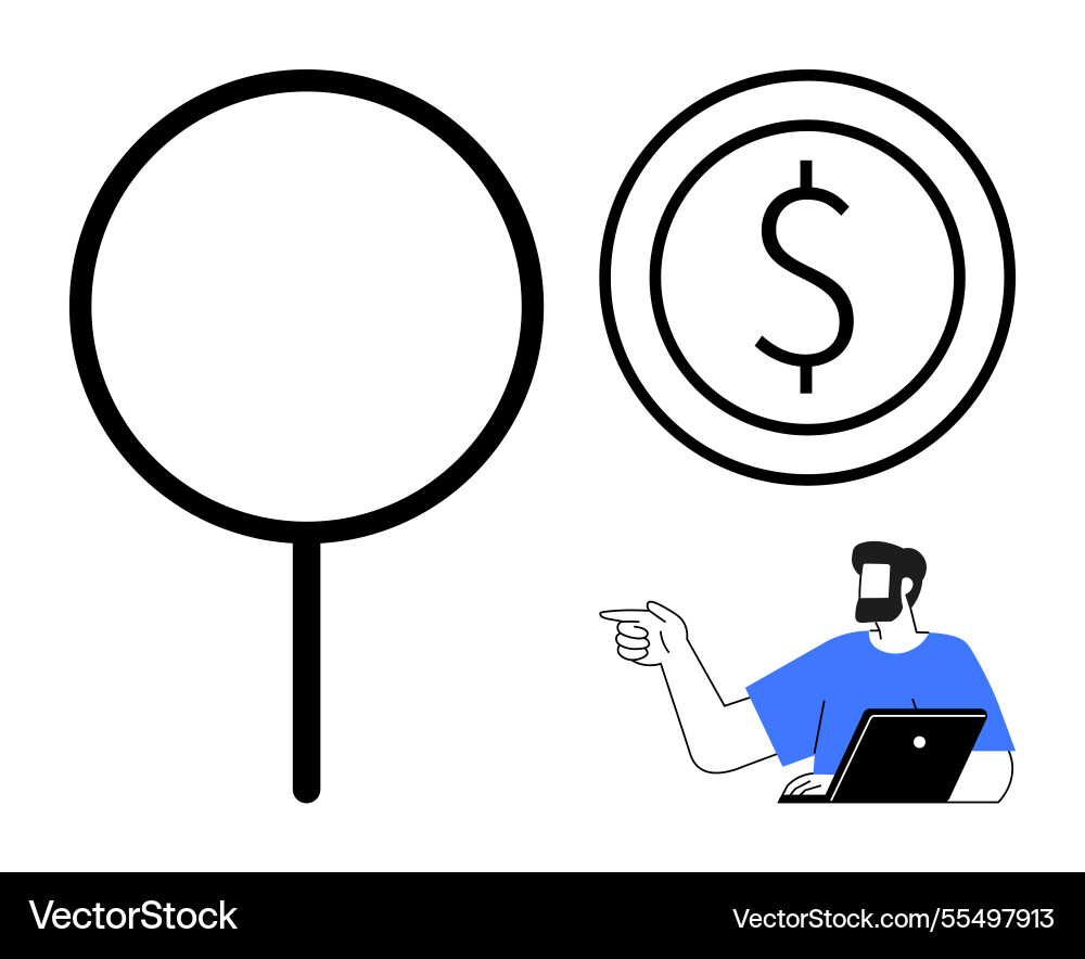 Man pointing out key elements on laptop Man pointing out key elements on laptop vector image