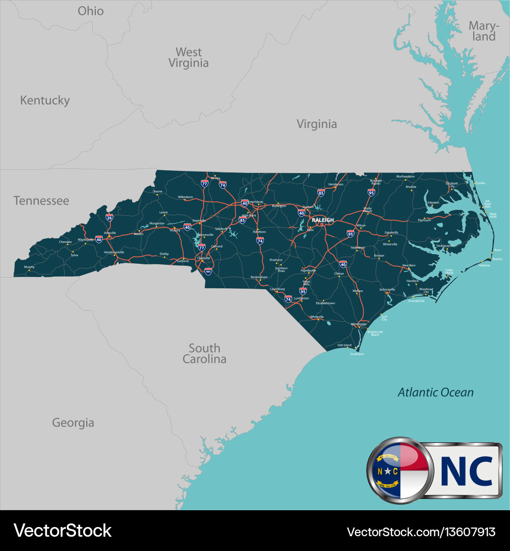North Carolina State Map Vector Image