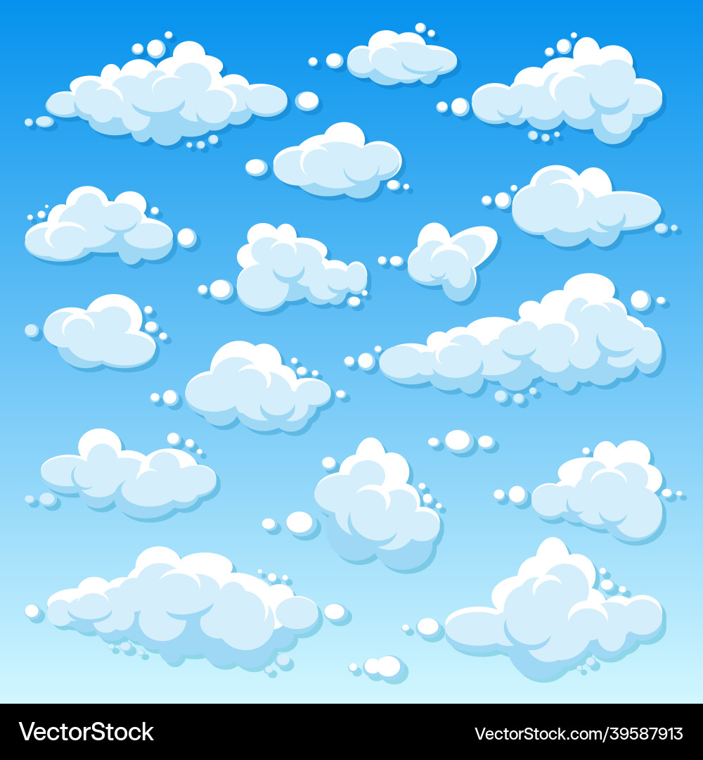 Various round clouds with shadow on blue gradient Various round clouds with shadow on blue gradient vector image