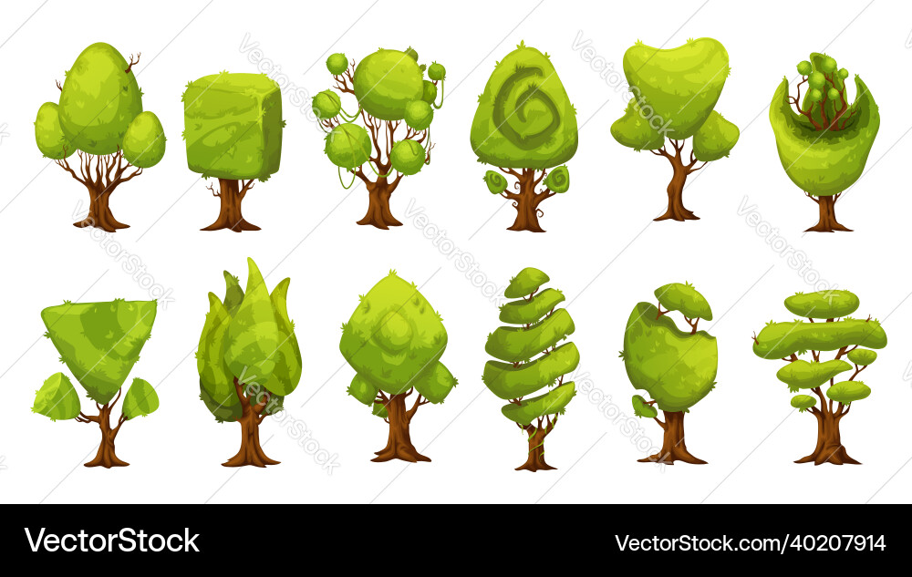 Cartoon fantasy forest and jungle trees assets Cartoon fantasy forest and jungle trees assets vector image