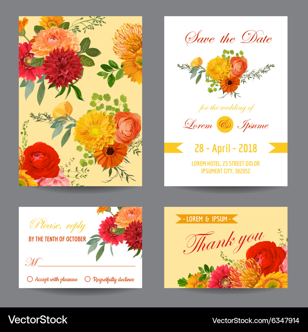 Floral Wedding Invitation Set vector image