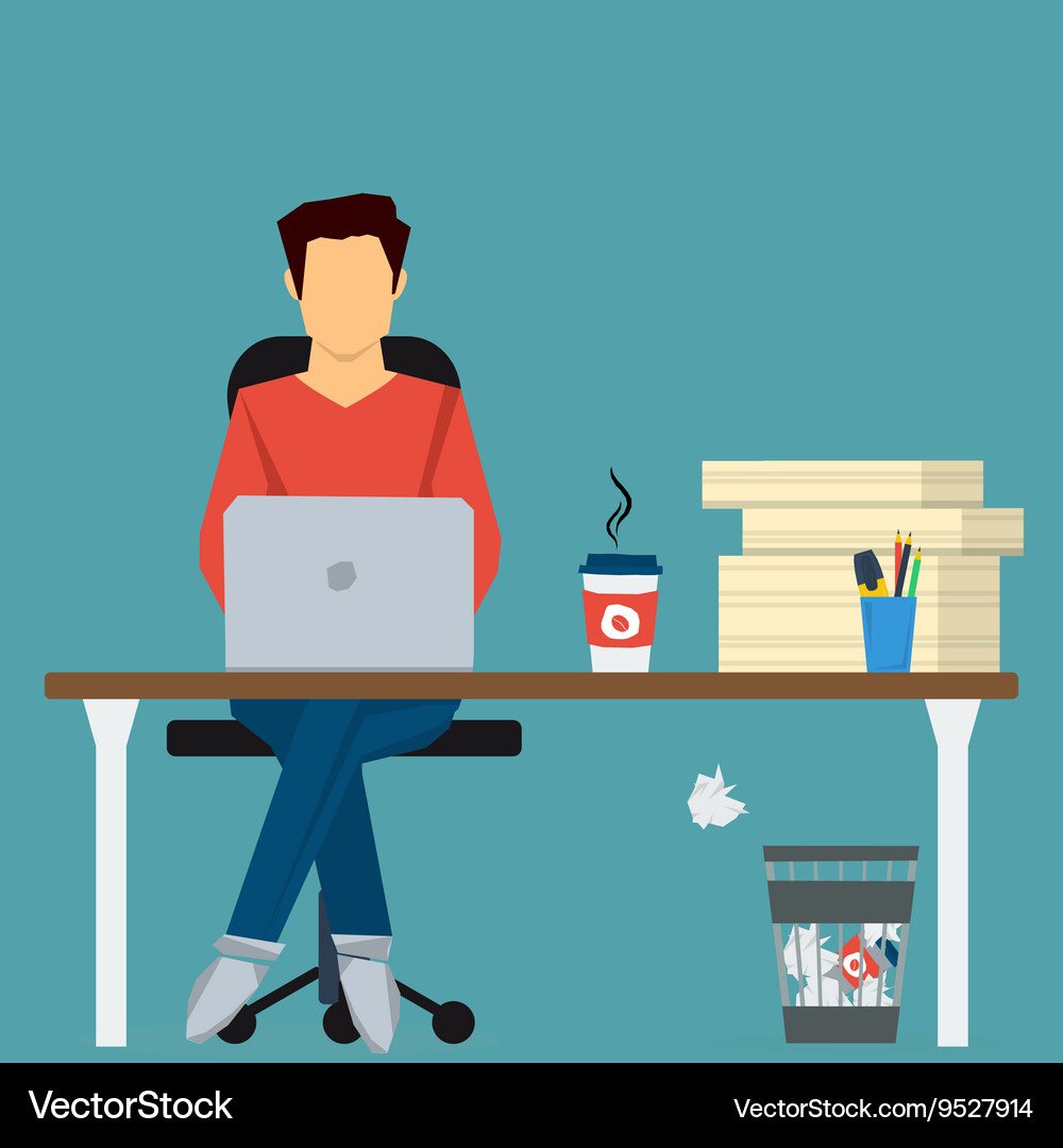 Man at workplace with papers and computer Vector Image