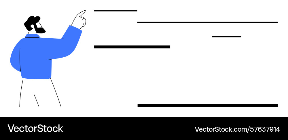 Man pointing towards abstract horizontal lines vector image