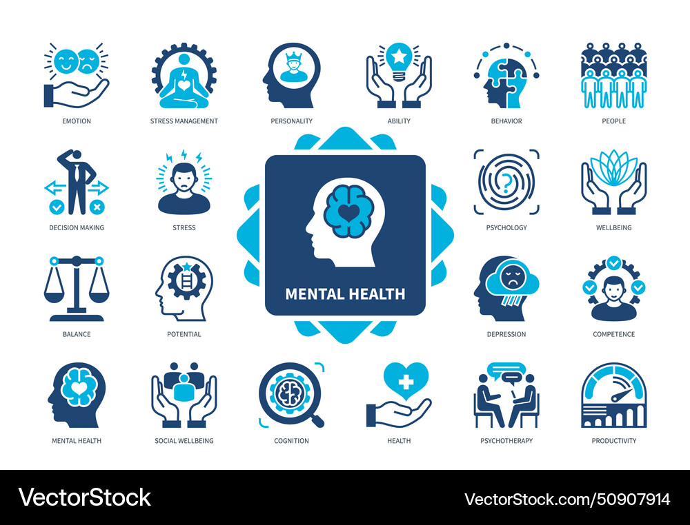 Mental health solid icon set vector image