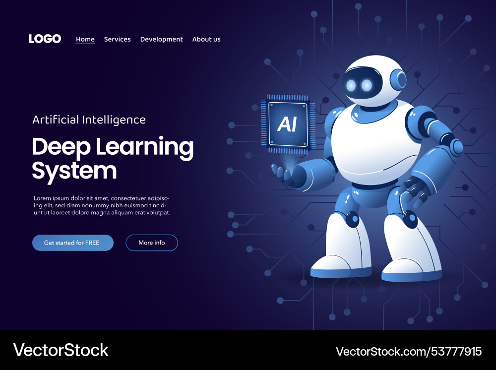 Ai robot with chip processor website landing page Ai robot with chip processor website landing page vector image
