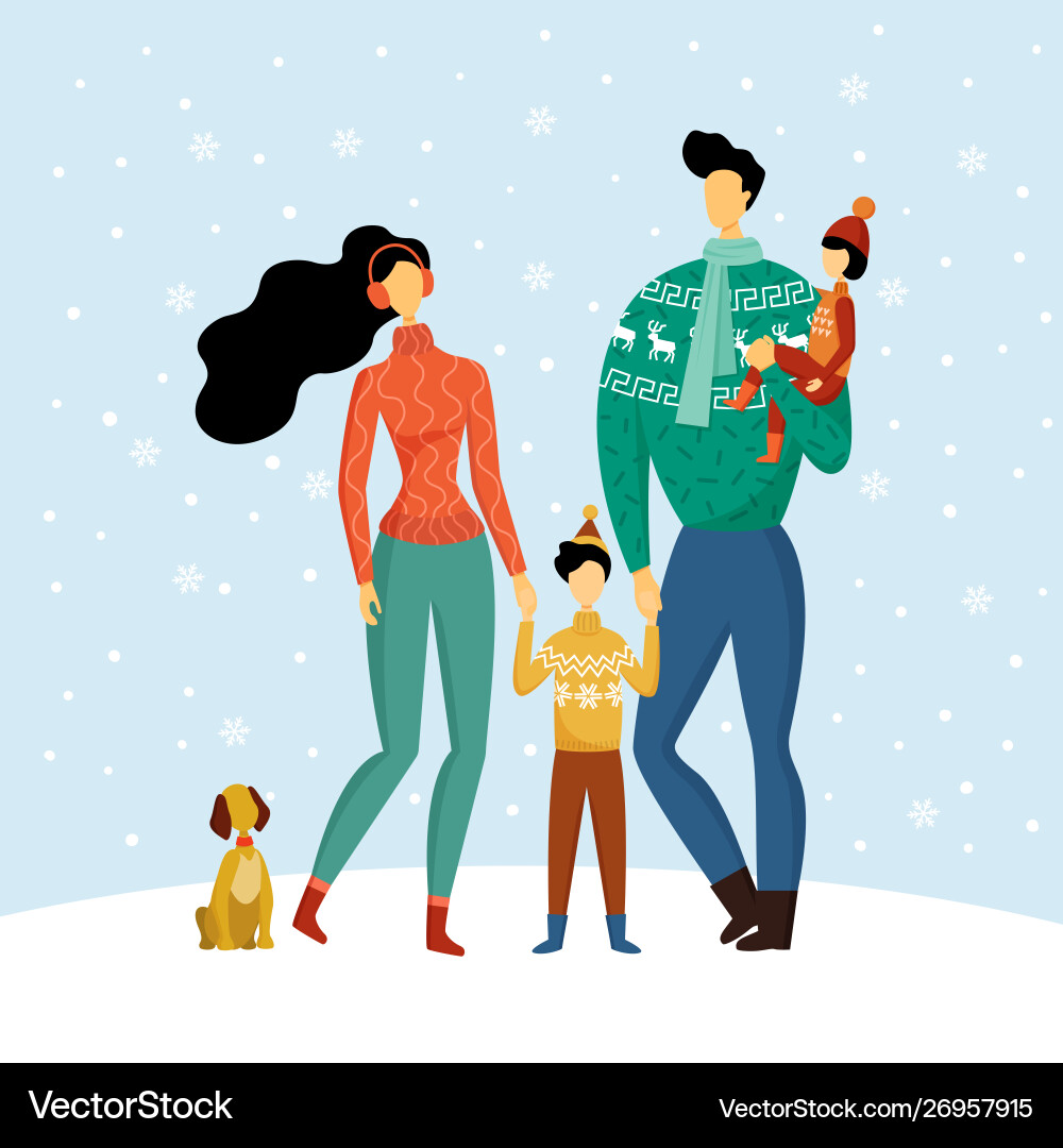 Glückliche Familie Mutter Vater Sohn Tochter im Winter Glückliche Familie Mutter Vater Sohn Tochter im Winter vektorbild