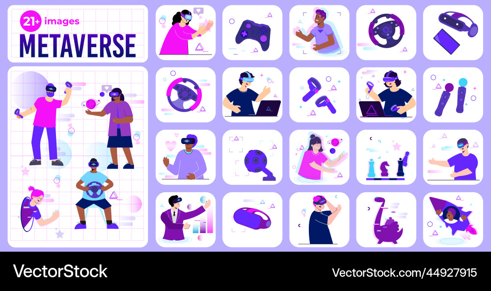 Metaverse flat compositions set Royalty Free Vector Image
