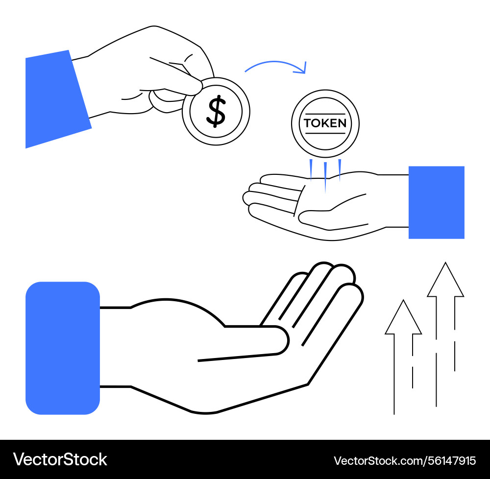 Token exchange concept with hands exchanging Token exchange concept with hands exchanging Vector Image