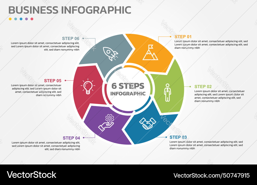 Visual data presentation cycle diagram with 6 Visual data presentation cycle diagram with 6 vector image
