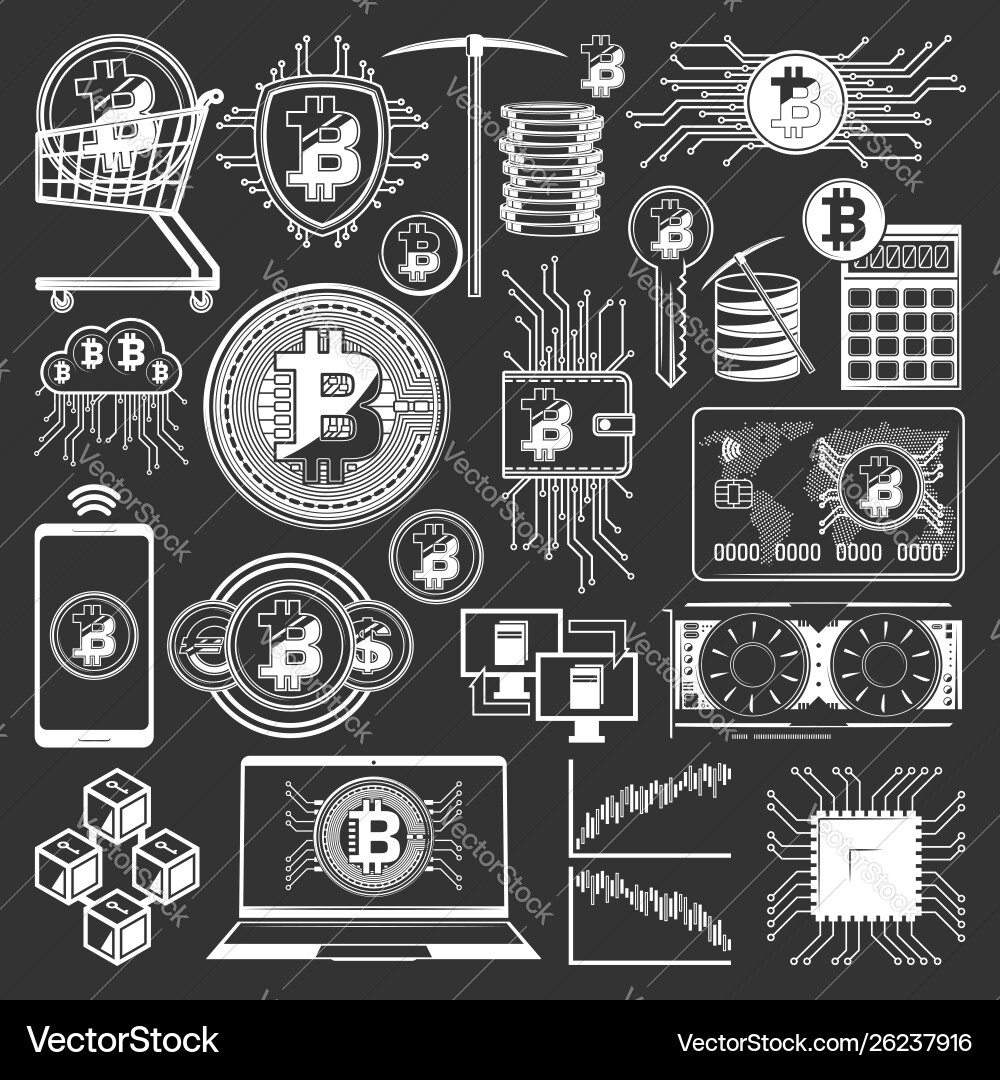 Bitcoin Blockchain Crypto Icons vector image