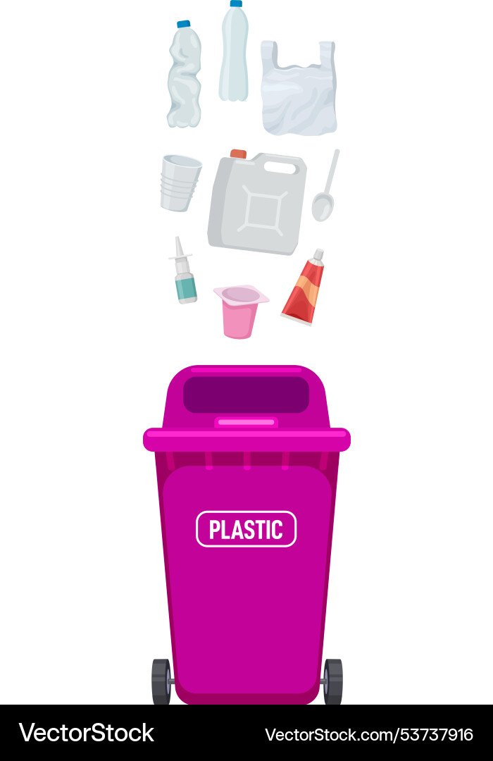 Plastic recycle bin with falling sorted garbage Plastic recycle bin with falling sorted garbage vector image