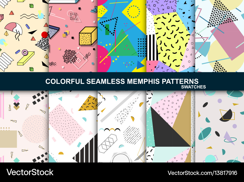 Retro Memphis Patterns - Abstract Shapes vector image
