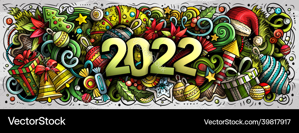 2022 doodles horizontal new year objects 2022 doodles horizontal new year objects vector image