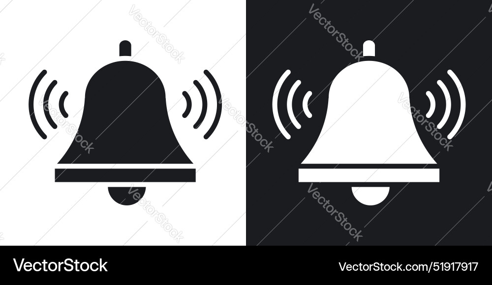 Bell ring icon set in solid black and white color Vector Image