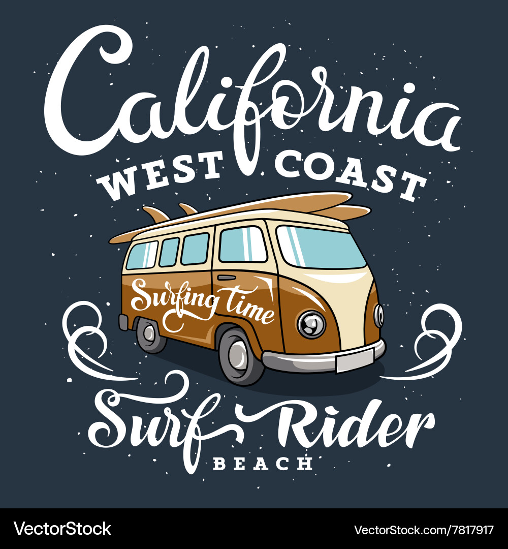 California Surfer Van Print vector image