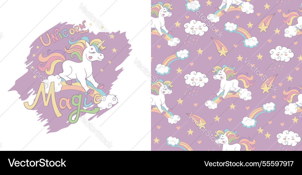 Cute unicorn and seamless pattern Cute unicorn and seamless pattern vector image