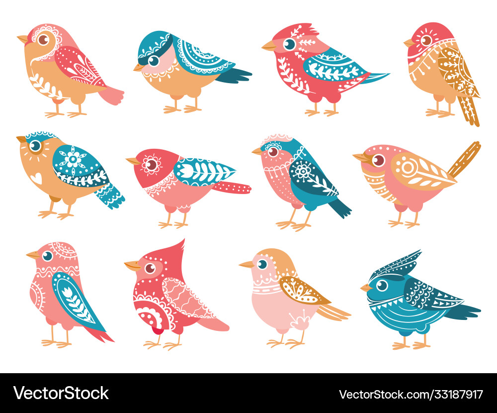 Folk Bird Ornament Set Vector Image