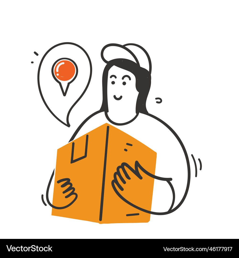 Hand gezeichnete Doodle Lieferung Kurier Person halten Hand gezeichnete Doodle Lieferung Kurier Person halten vektorbild